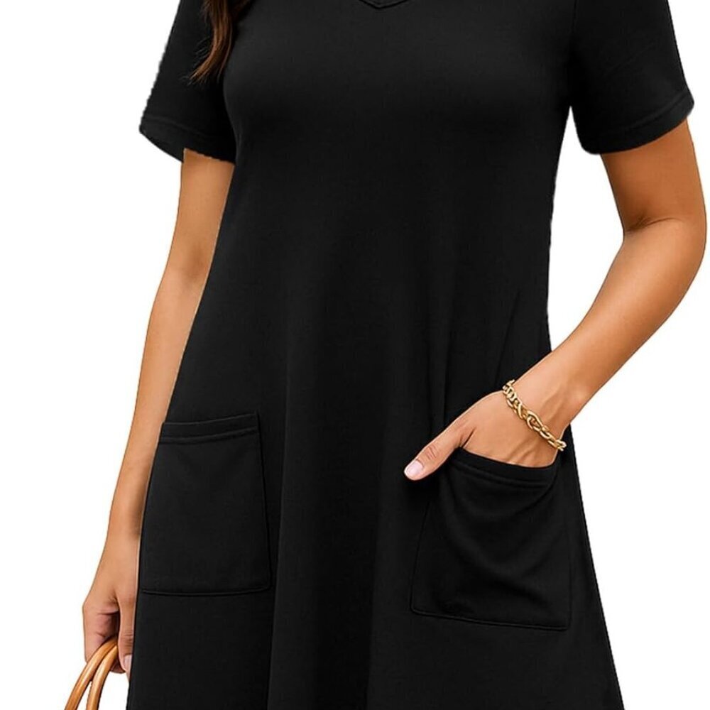 Women’s Summer V Neck Short Sleeve Sundress with Pockets Casual Beach Cover Up
